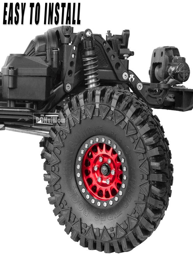 طقم عجلات RCHuiWow Beadlock مقاس 1.9 بوصة لسيارات التحكم عن بعد SCX10 وSCX10 II وSCX10 III وTRX-4 وD90 بمقياس 1/10، مصنوع من سبائك الألومنيوم شديدة التحمل، 4 قطع، لون أحمر - Image 4